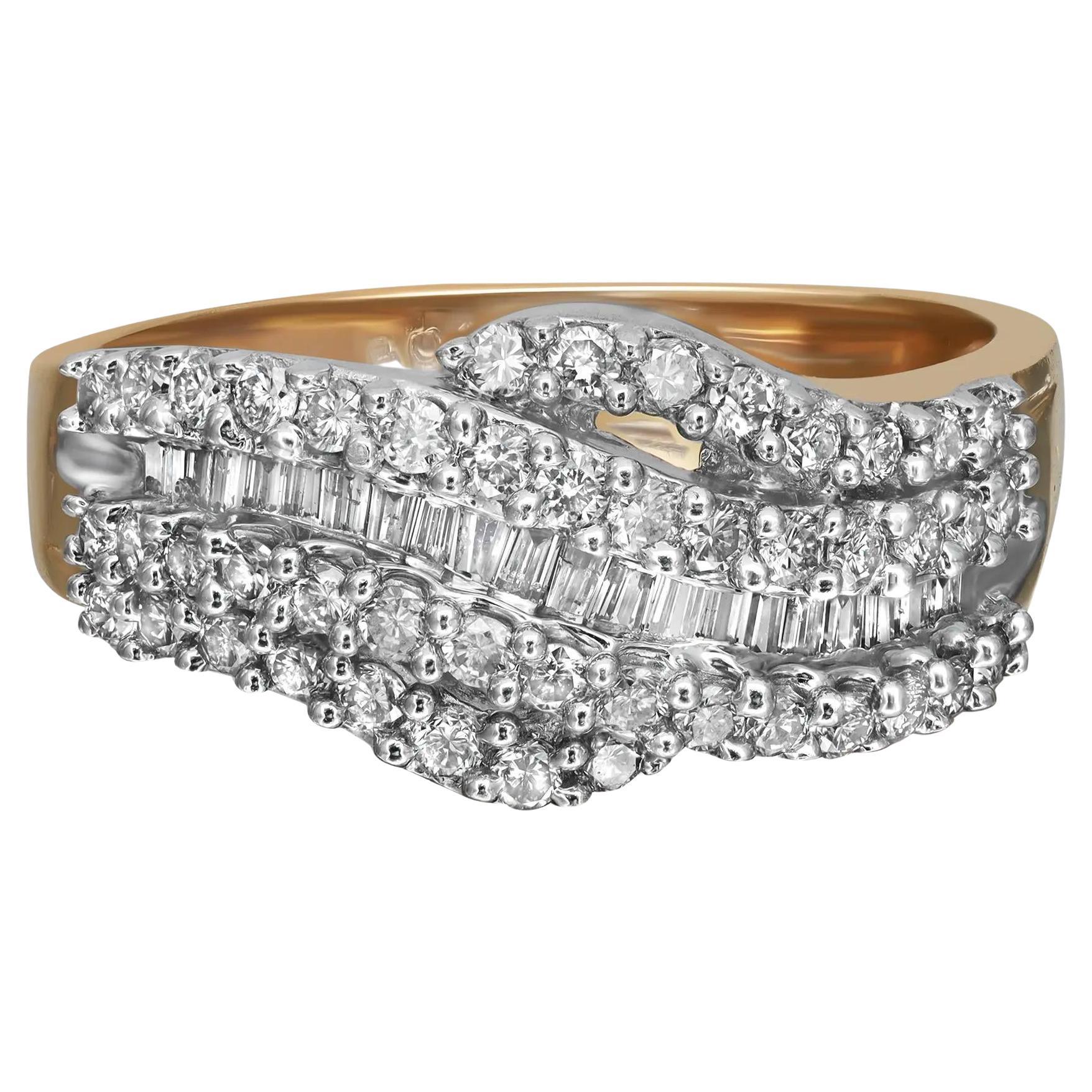 0.22Cttw Baguette & 0.61Cttw Round Diamond Ladies Cocktail Ring 14K Yellow Gold  For Sale