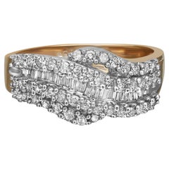 0.22Cttw Baguette & 0.61Cttw Round Diamond Ladies Cocktail Ring 14K Yellow Gold 