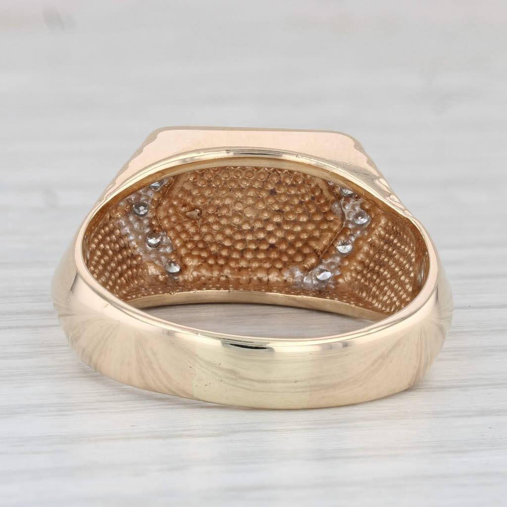 0.22ctw Diamond Men's Ring 14k Yellow Gold Engravable Signet Size 12.75 For Sale 1