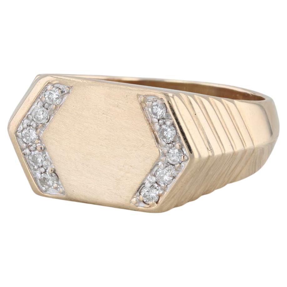 0.22ctw Diamond Men's Ring 14k Yellow Gold Engravable Signet Size 12.75 For Sale