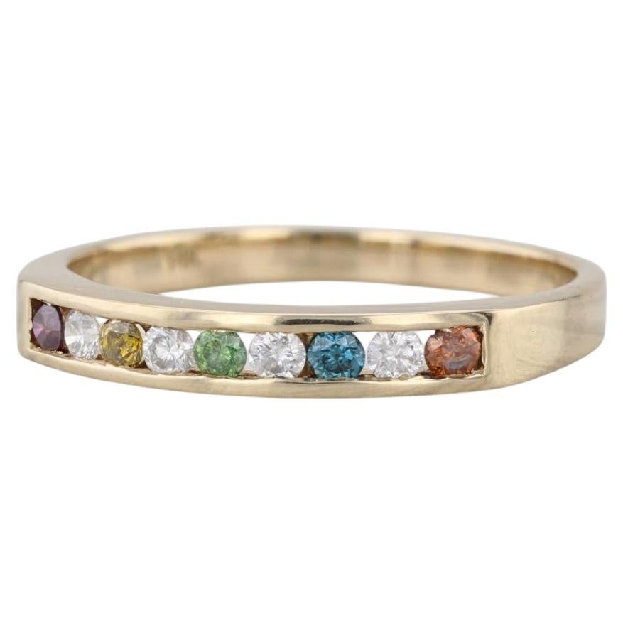 0.22ctw Multicolor Diamond Ring 14k Gold Stackable Wedding Band Size 6.75