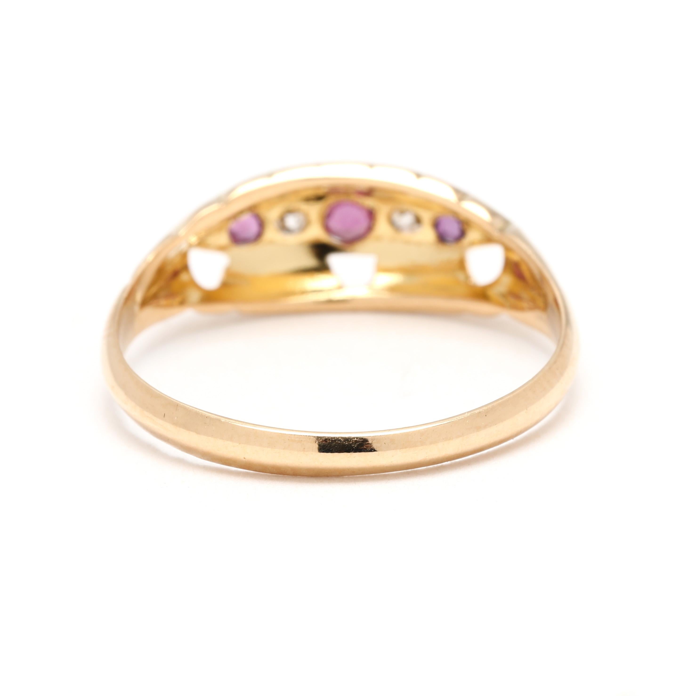 Taille ronde 0.22ctw Ruby and Diamond Princess Band Ring, or jaune 18k, taille de bague 8.25 en vente