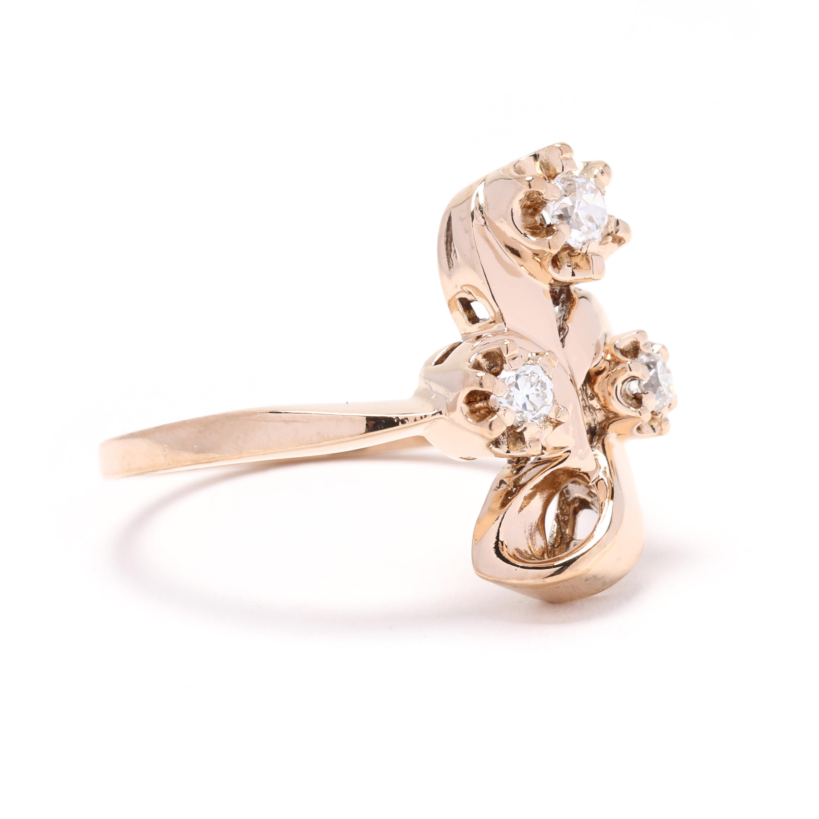 This vintage diamond flower bouquet ring is a timeless piece of jewelry that will surely make a statement. The diamonds have a total weight of 0.22ctw and are carefully set to accentuate their brilliance. The intricate detailing of the flowers and