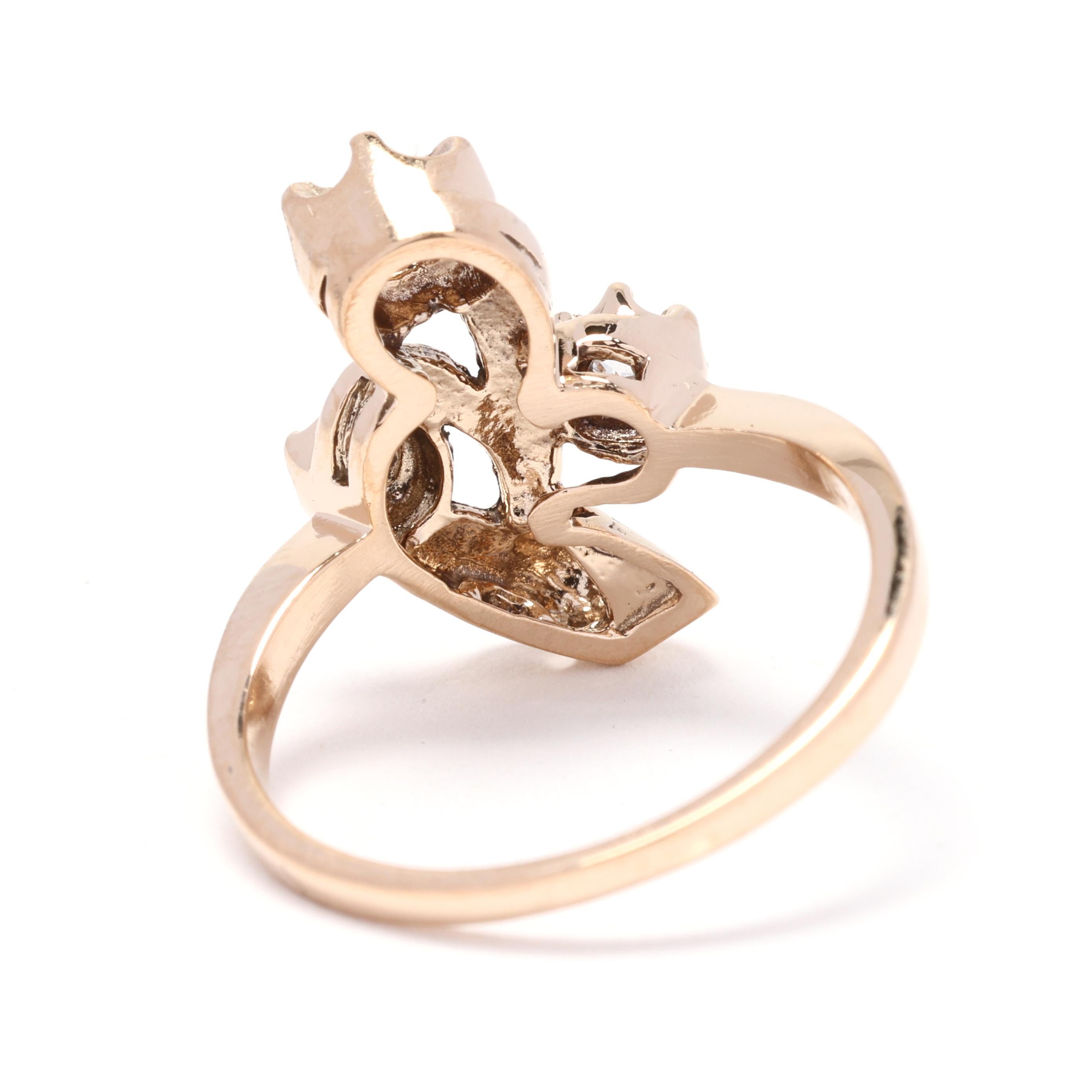 0.22 Karat Vintage Diamant-Blumenstrauß-Ring, 14k Gelbgold, Ring Größe 6,5 (Alteuropäischer Schliff) im Angebot