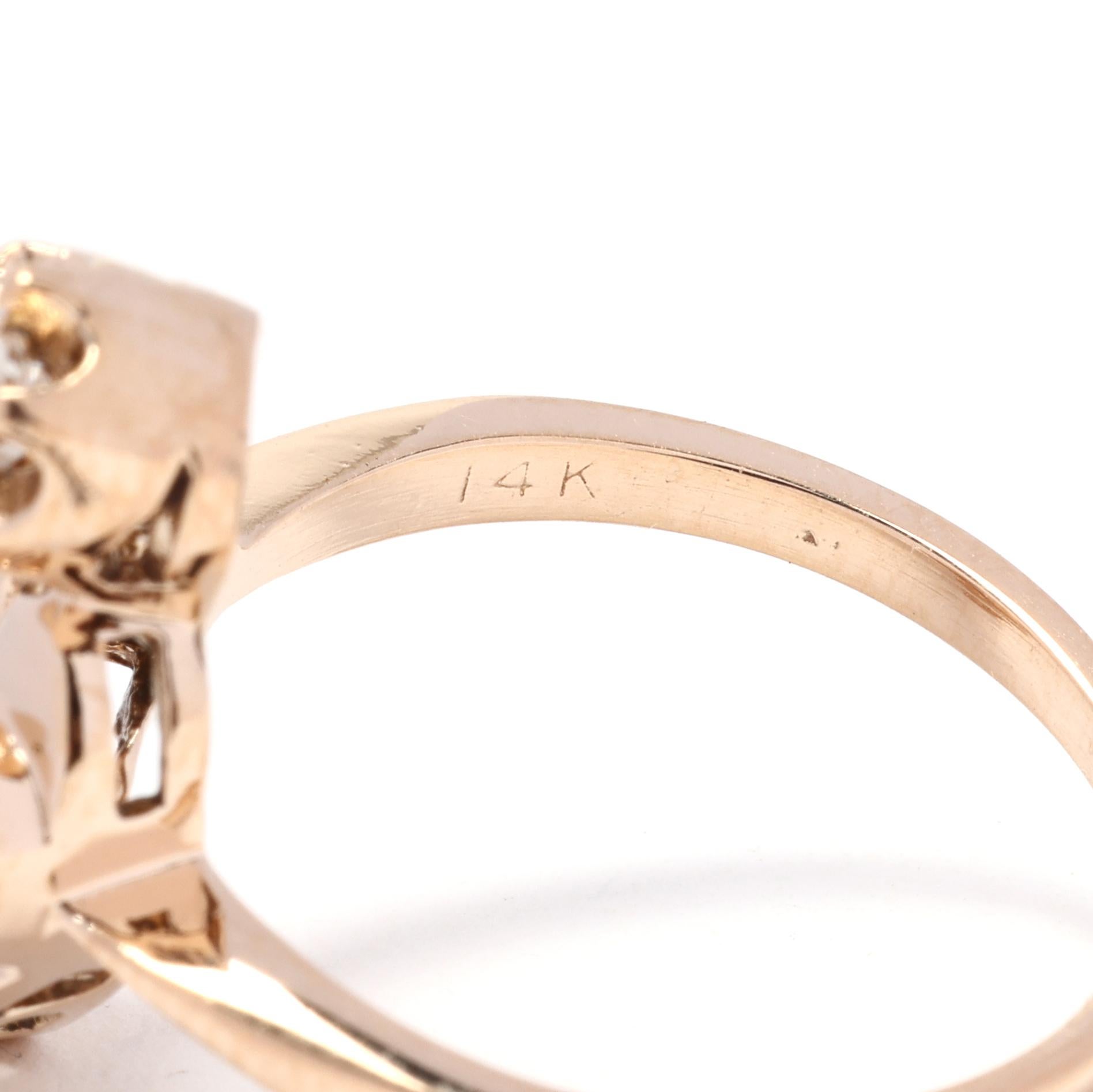 0.22 Karat Vintage Diamant-Blumenstrauß-Ring, 14k Gelbgold, Ring Größe 6,5 für Damen oder Herren im Angebot
