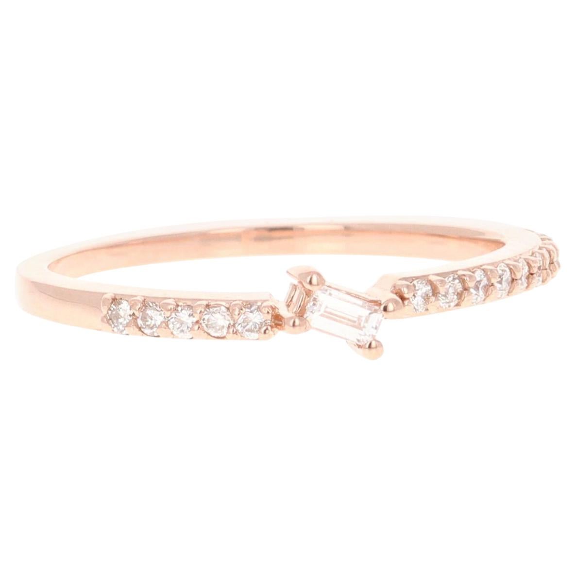 Bracelet en or rose 14 carats avec diamants taille baguette et ronde de 0,23 carat