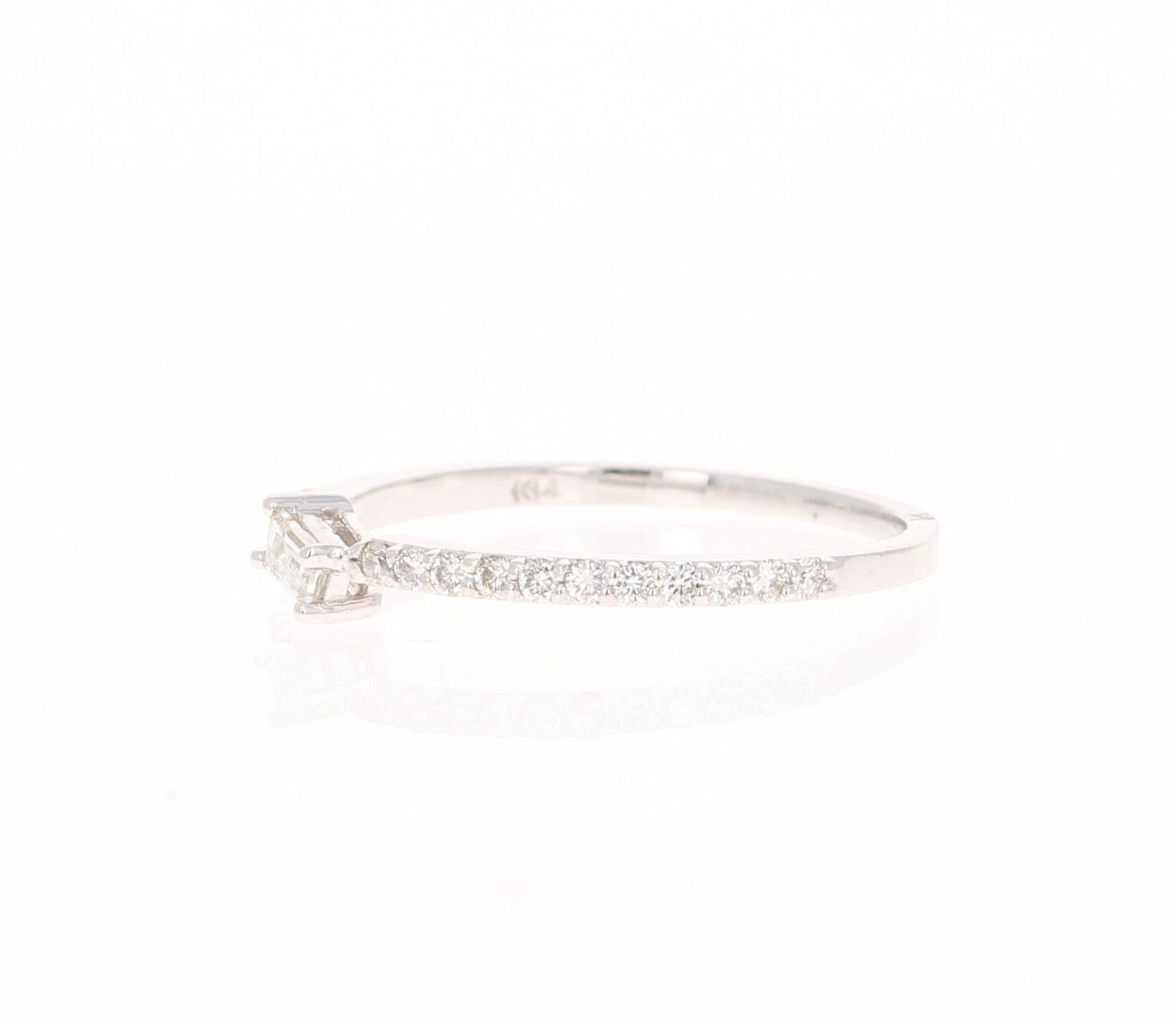Contemporary 0.23 Carat Baguette and Round Cut Diamond Band 14 Karat White Gold For Sale