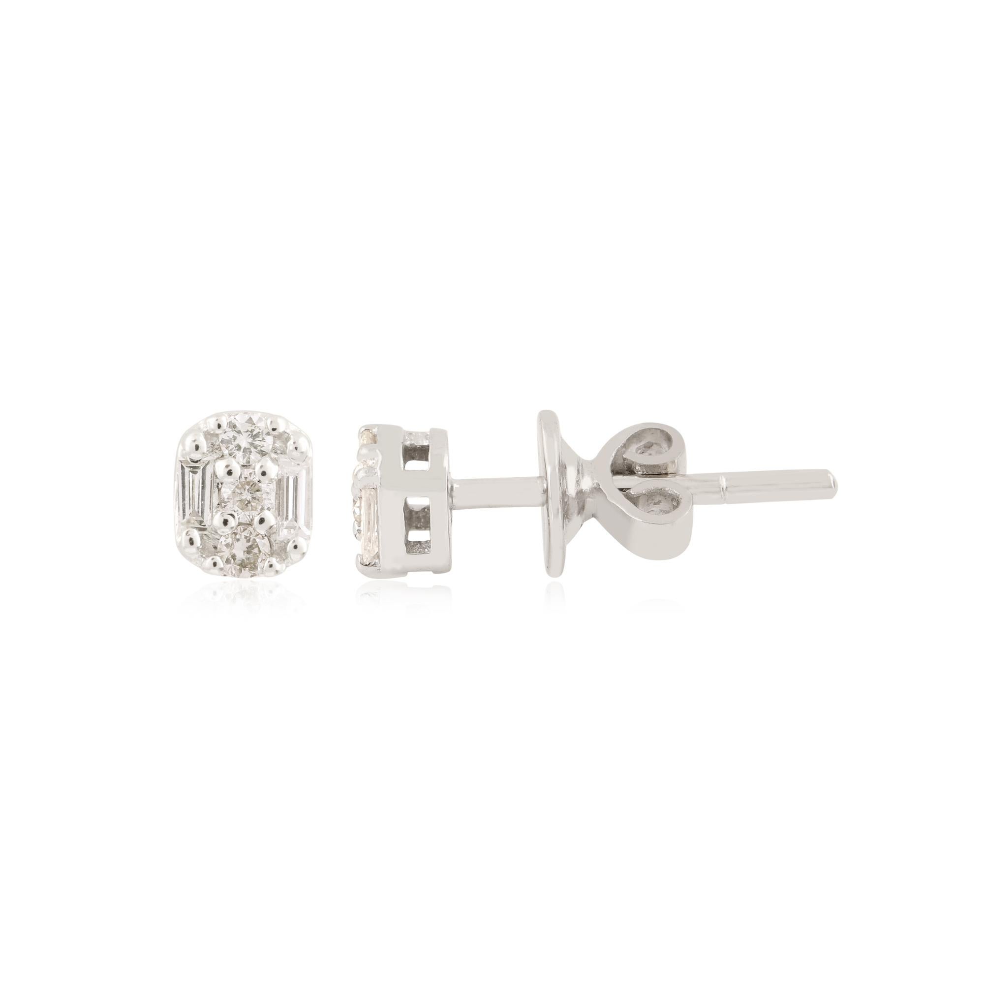0.23 Carat Baguette & Round Diamond Stud Earrings 10 Karat White Gold Jewelry In New Condition For Sale In Diera, Dubai