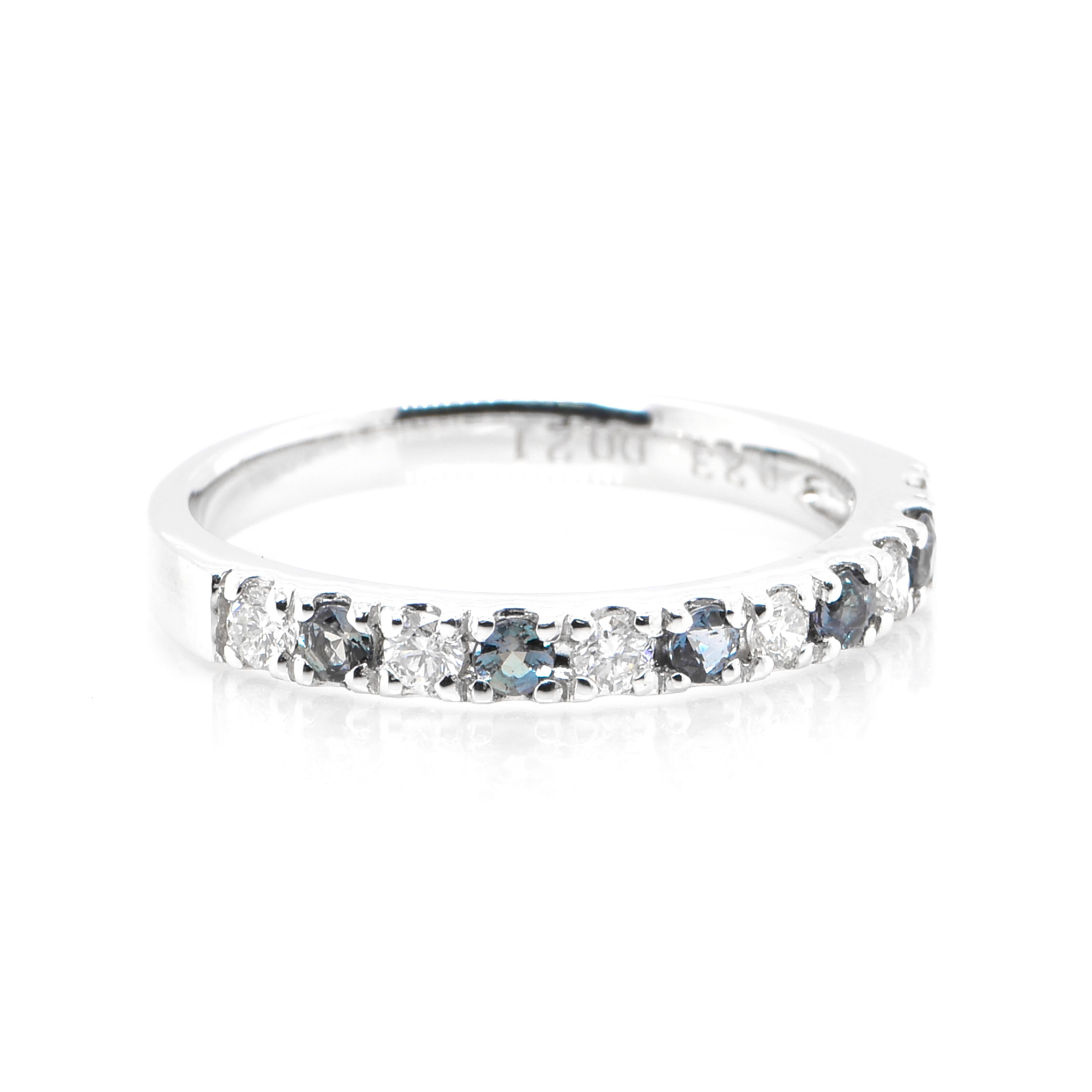 Modern 0.23 Carat Color-Changing Alexandrite and Diamond Eternity Ring set in Platinum