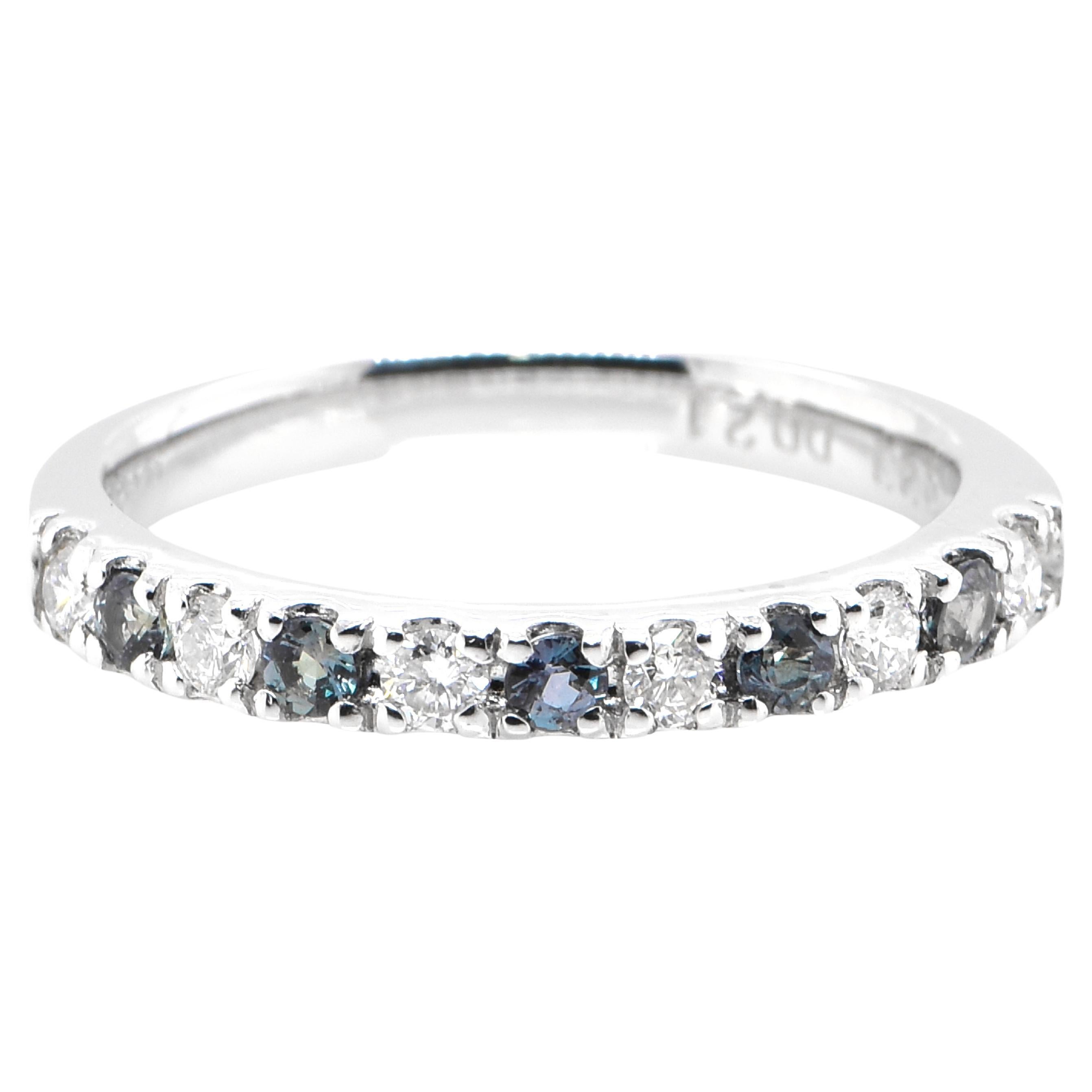 0.23 Carat Color-Changing Alexandrite and Diamond Eternity Ring set in Platinum