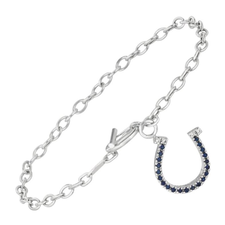 Pre-owned Morris & David 0.23 Carat Diamond And Sapphire Horse Shoe Bracelet G Si 14 Karat White Gold