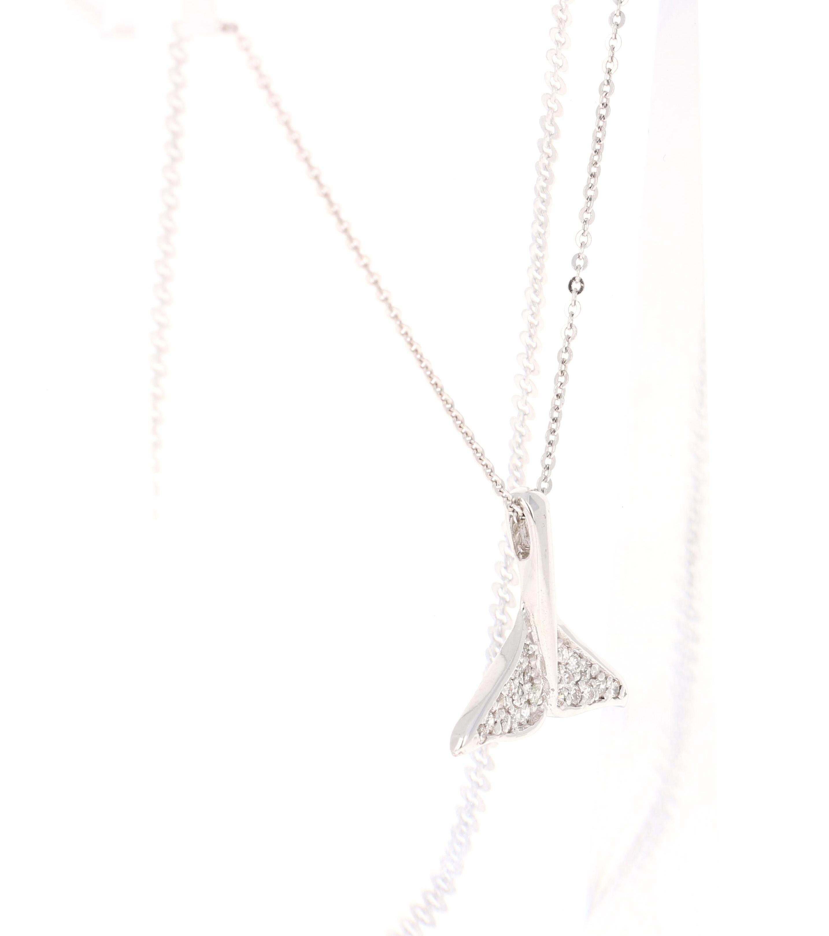 This Chain Necklace has a Whale Tail as its shape and has 23 Round Cut Diamonds that weigh 0.23 carats.  (Clarity: VS, Color: H) The total carat weight of the Pendant is 0.23 Carats.

It is beautifully curated in 14 Karat White Gold and weighs