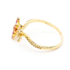 0.23 Carat Diamond Pink Sapphire Pave Daisy Flower 14K Yellow Gold Wrap Ring