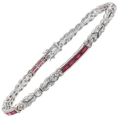Bracelet en or blanc 18 carats avec rubis naturel de 0,23 carat et diamants de 0,73 carat