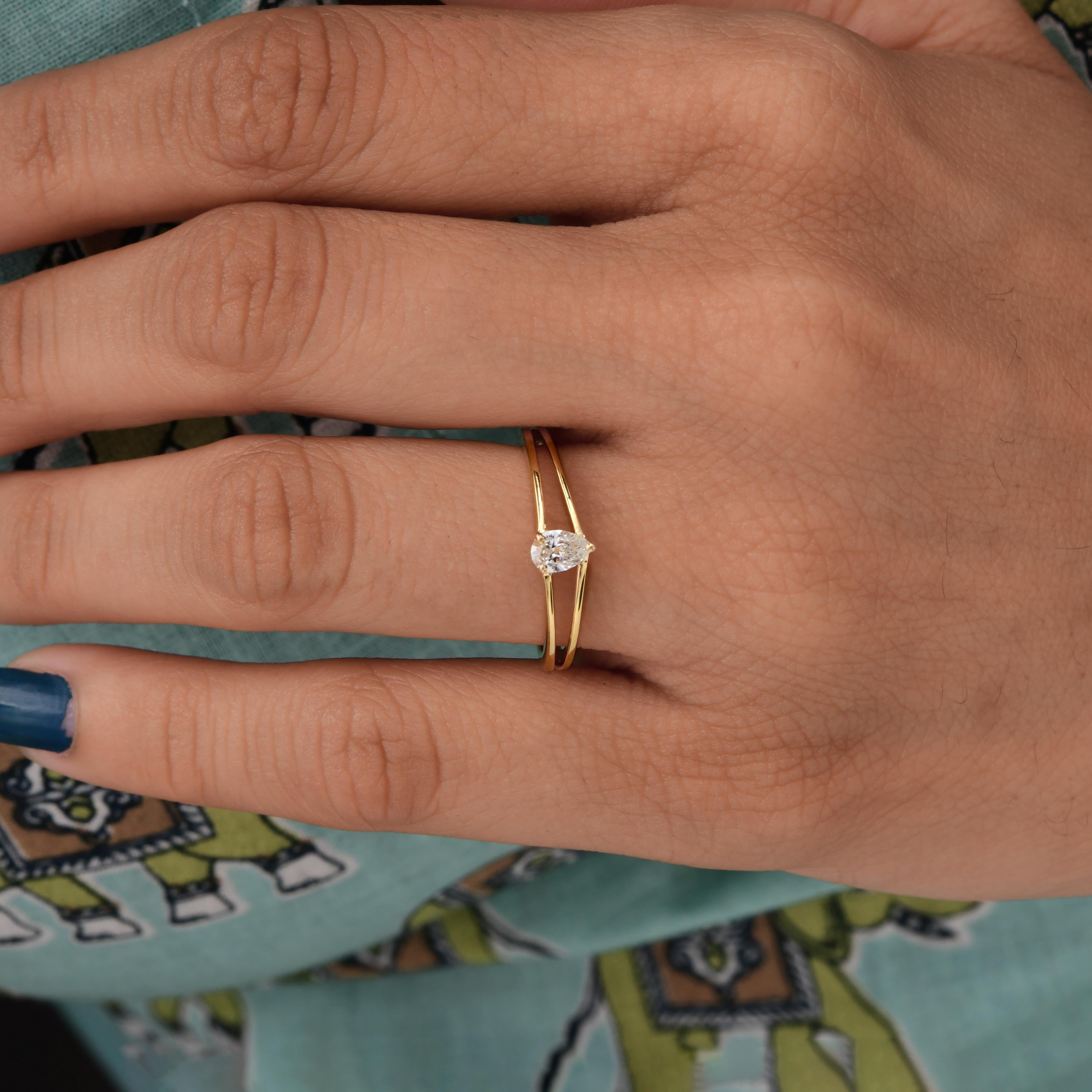 For Sale:  0.23 Carat Pear Cut Minimalist SI/HI Diamond Stacking Ring 14 Karat Yellow Gold 2