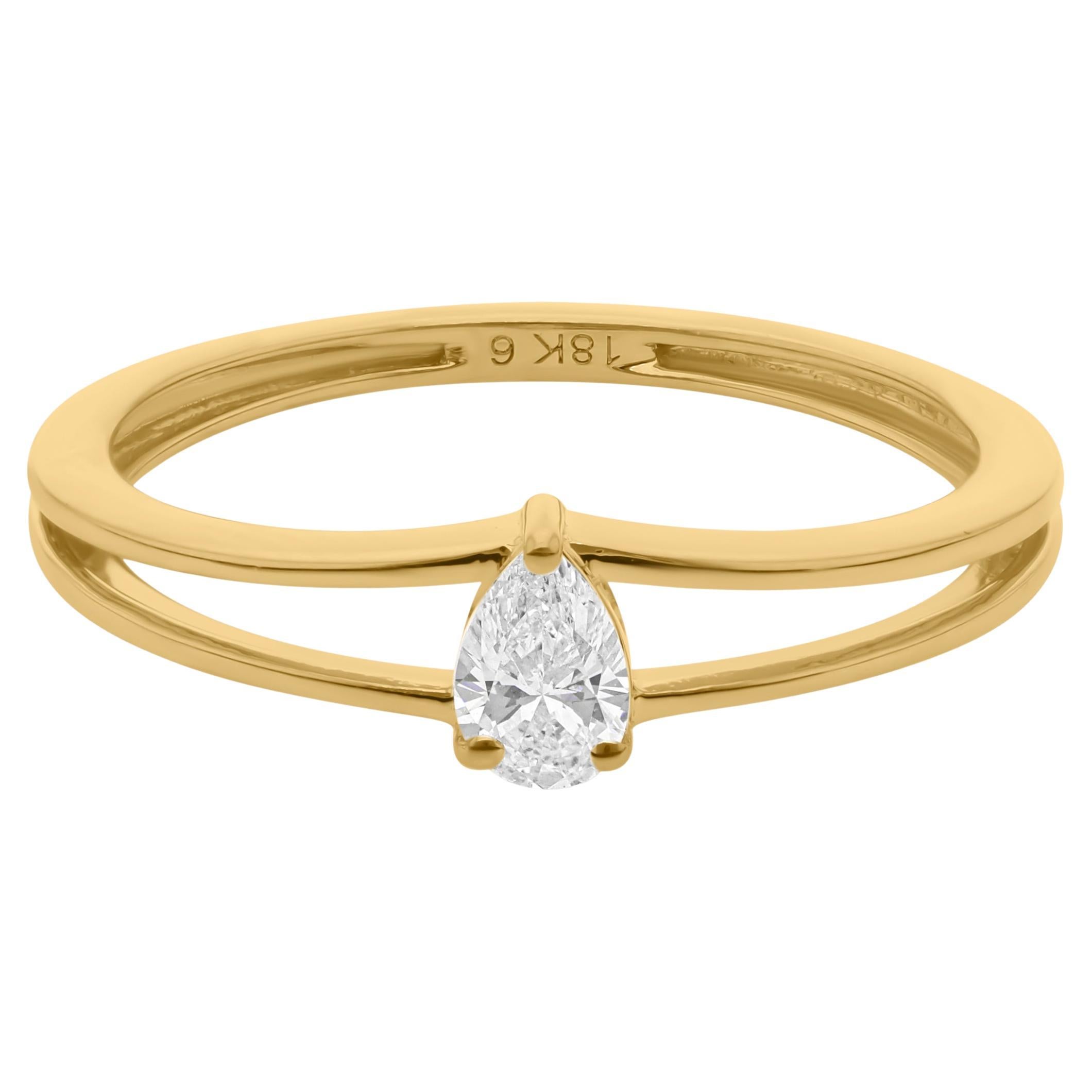 0.23 Carat Pear Cut SI/HI Diamond Split Shank Ring 18 Karat Yellow Gold