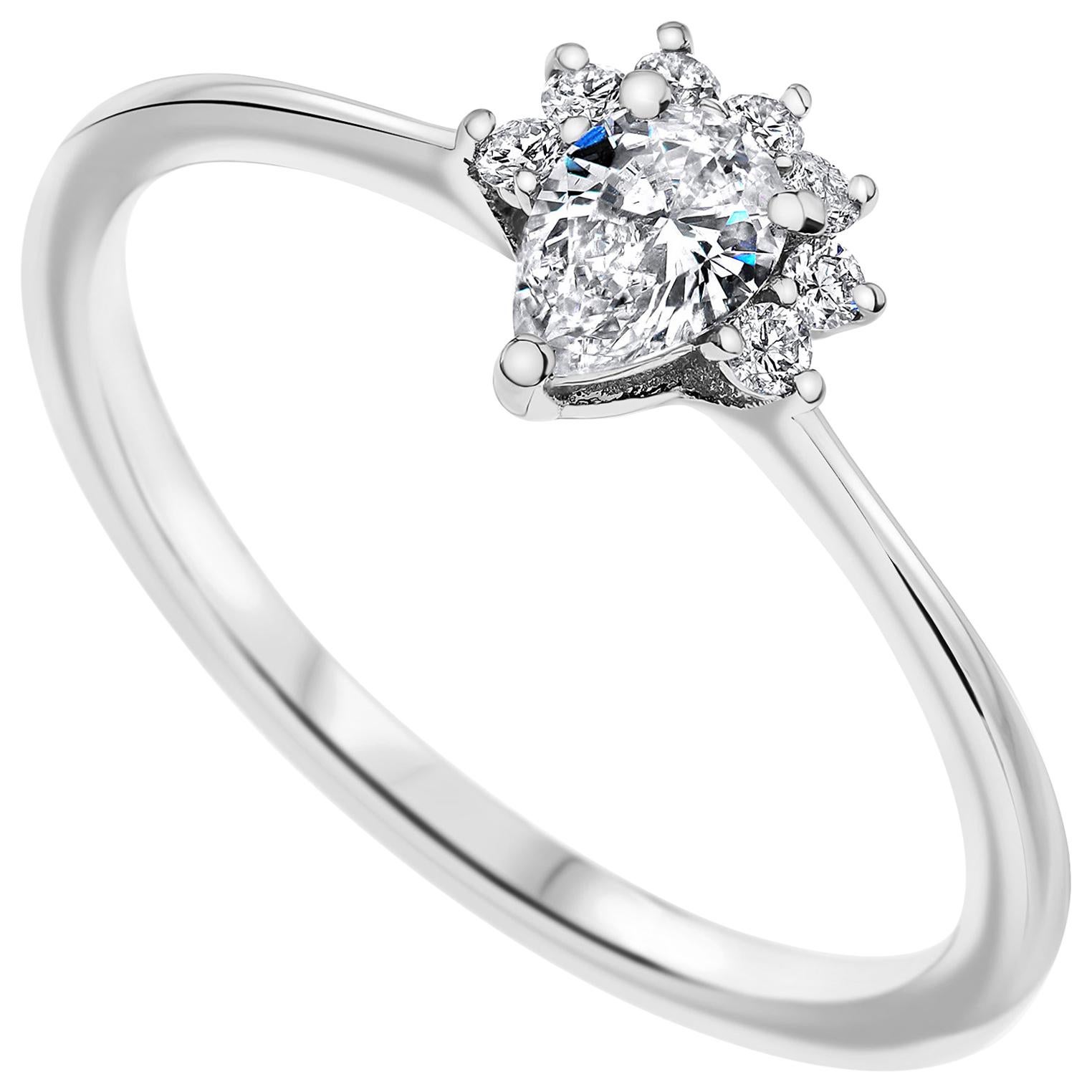 0.23 Carat Pear & Round Cut Diamonds Crown Ring 14k White Gold - Shlomit Rogel For Sale
