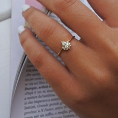0.23 Carat Pear & Round Cut Diamonds Crown Ring 14k Yellow Gold - Shlomit Rogel