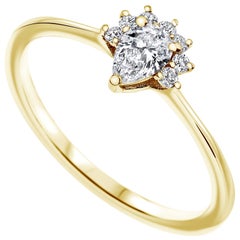 0.23 Carat Pear 
Round Cut Diamonds Crown Ring 14k Yellow Gold - Shlomit Rogel