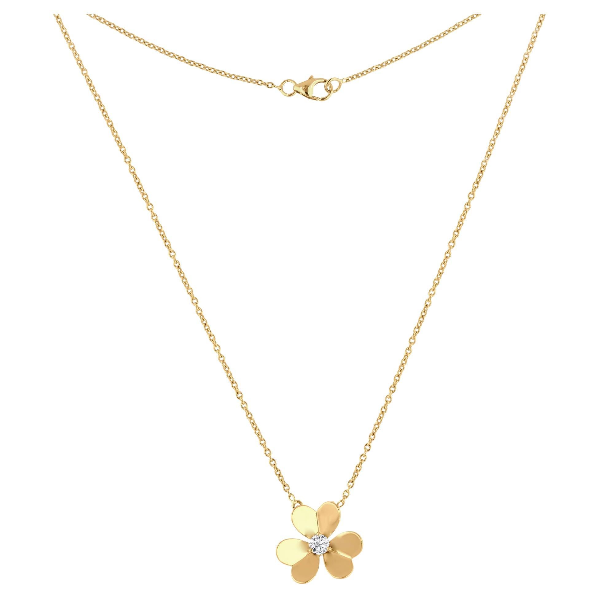 0.23 Carat SI/HI Solitaire Diamond Flower Charm Necklace 14 Karat Yellow Gold