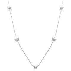 0.23 Carat Total Weight Pave Diamond Butterfly Station Necklace, 14k White Gold