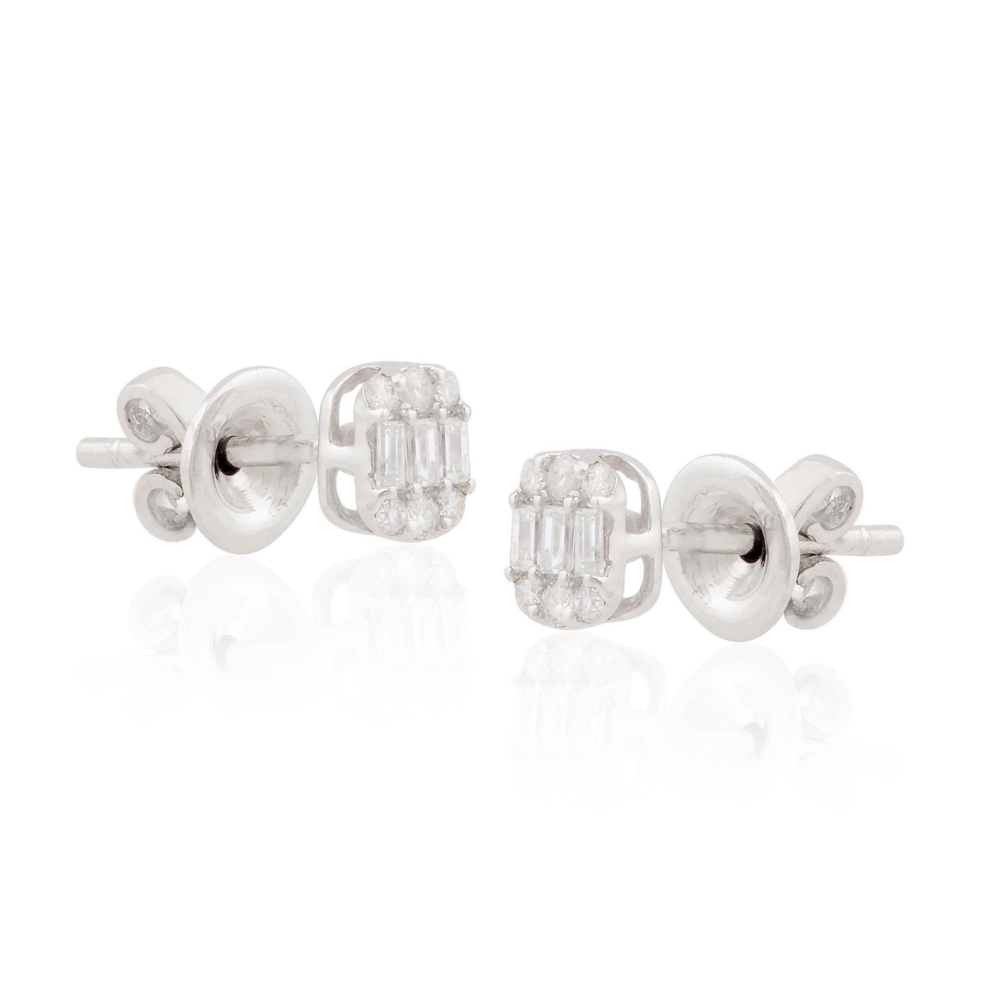 Boucles d'oreilles en or blanc 10 carats avec diamants baguettes naturels de 0,2 carat SI/H Pour femmes en vente