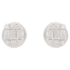0.23 Carat Baguette Round Diamond Stud Earrings 10 Karat White Gold Fine Jewelry