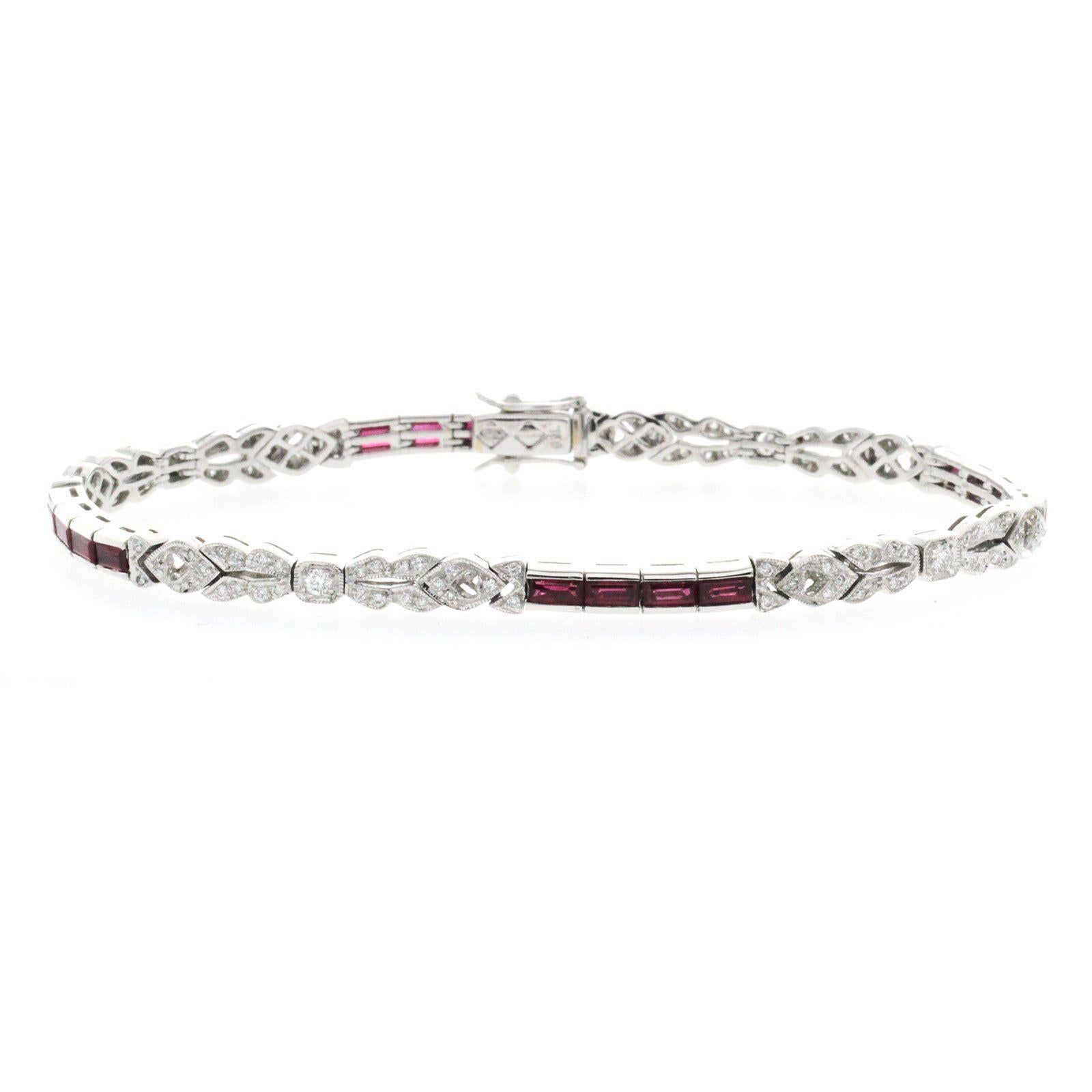 0.23 Carat Natural Ruby and 0.73 Carat Diamonds 18 Karat White Gold Bracelet In New Condition For Sale In Los Angeles, CA