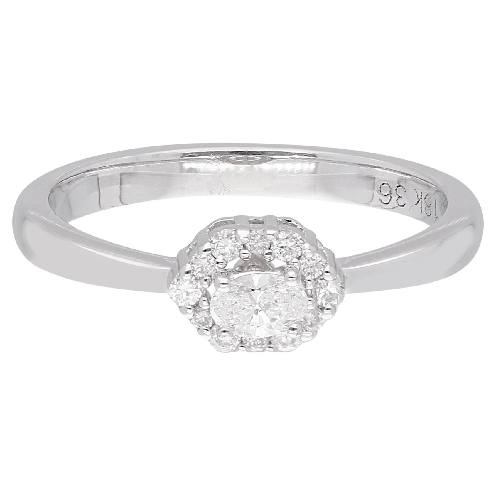 Bague Promise en or blanc 18 carats avec diamant rond ovale de 0,23 carat de pureté SI de couleur hi-colore