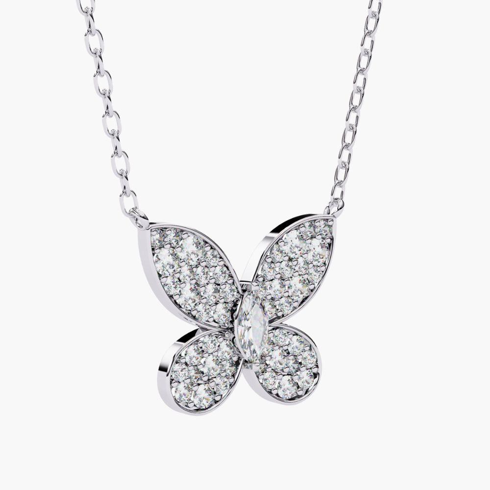 Taille Marquise Collier pendentif papillon en or 14 carats avec diamants 0,23 carat en vente