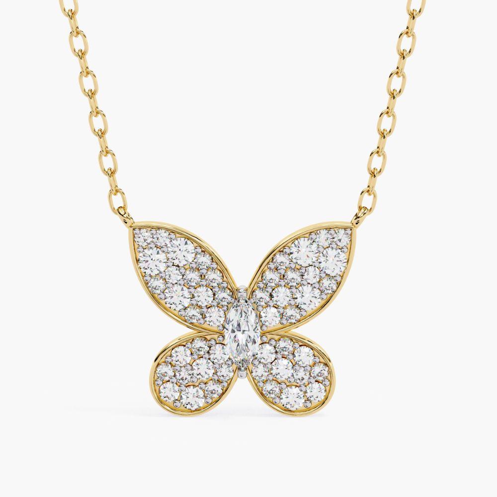 Collier pendentif papillon en or 14 carats avec diamants 0,23 carat en vente 1