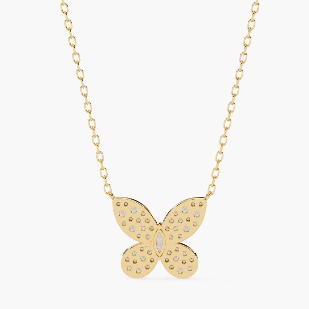 Collier pendentif papillon en or 14 carats avec diamants 0,23 carat en vente 2