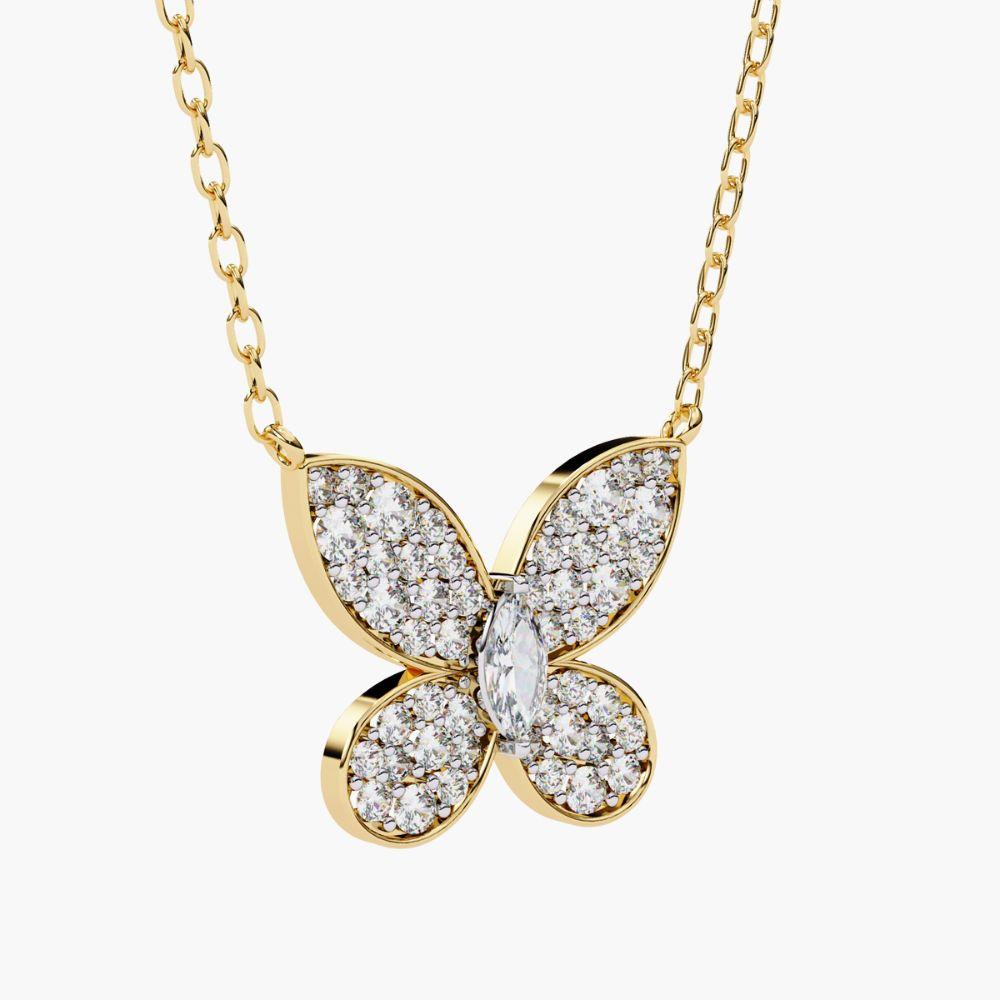 Collier pendentif papillon en or 14 carats avec diamants 0,23 carat en vente 3