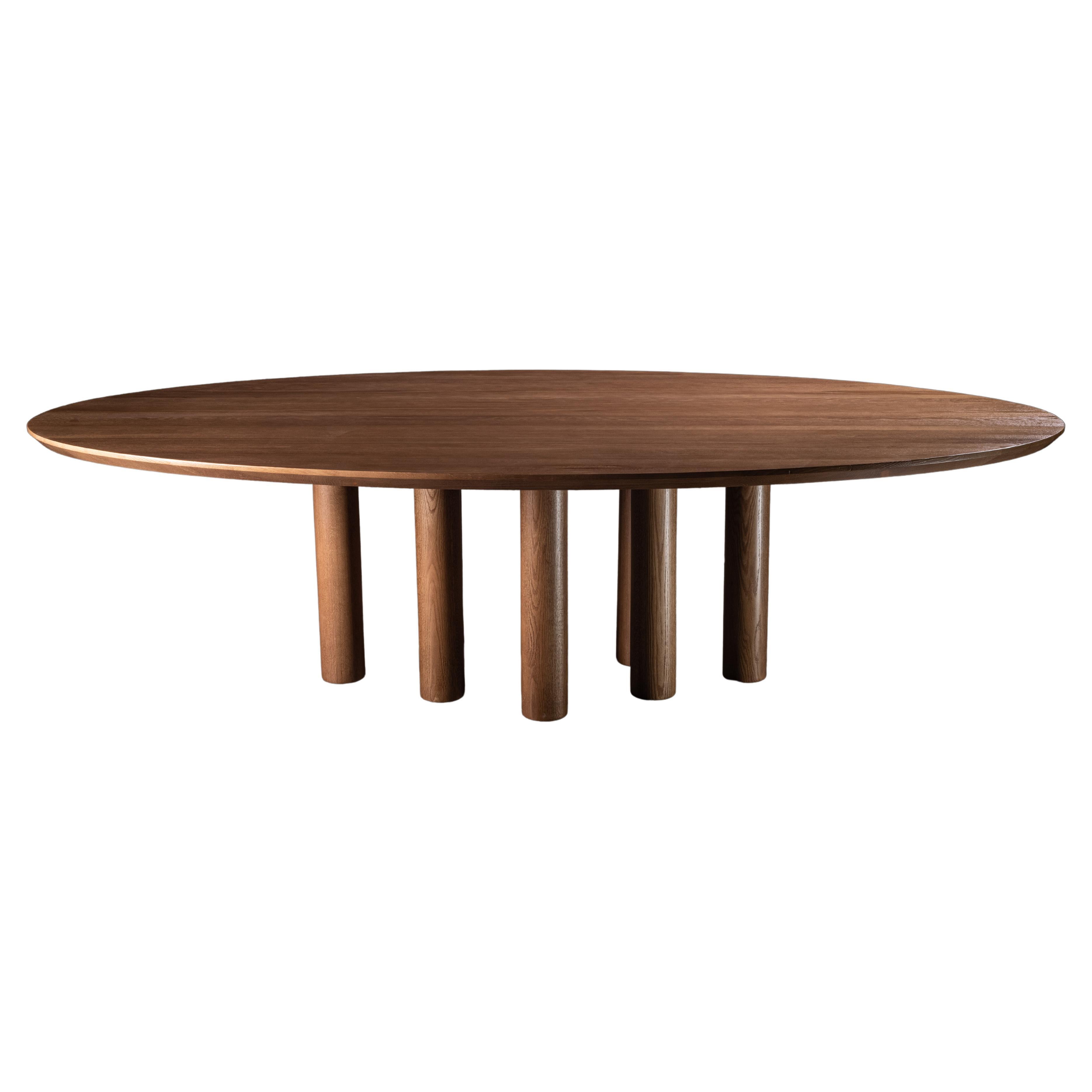 023 Solid Oak Dining Table, Cylinder Bases