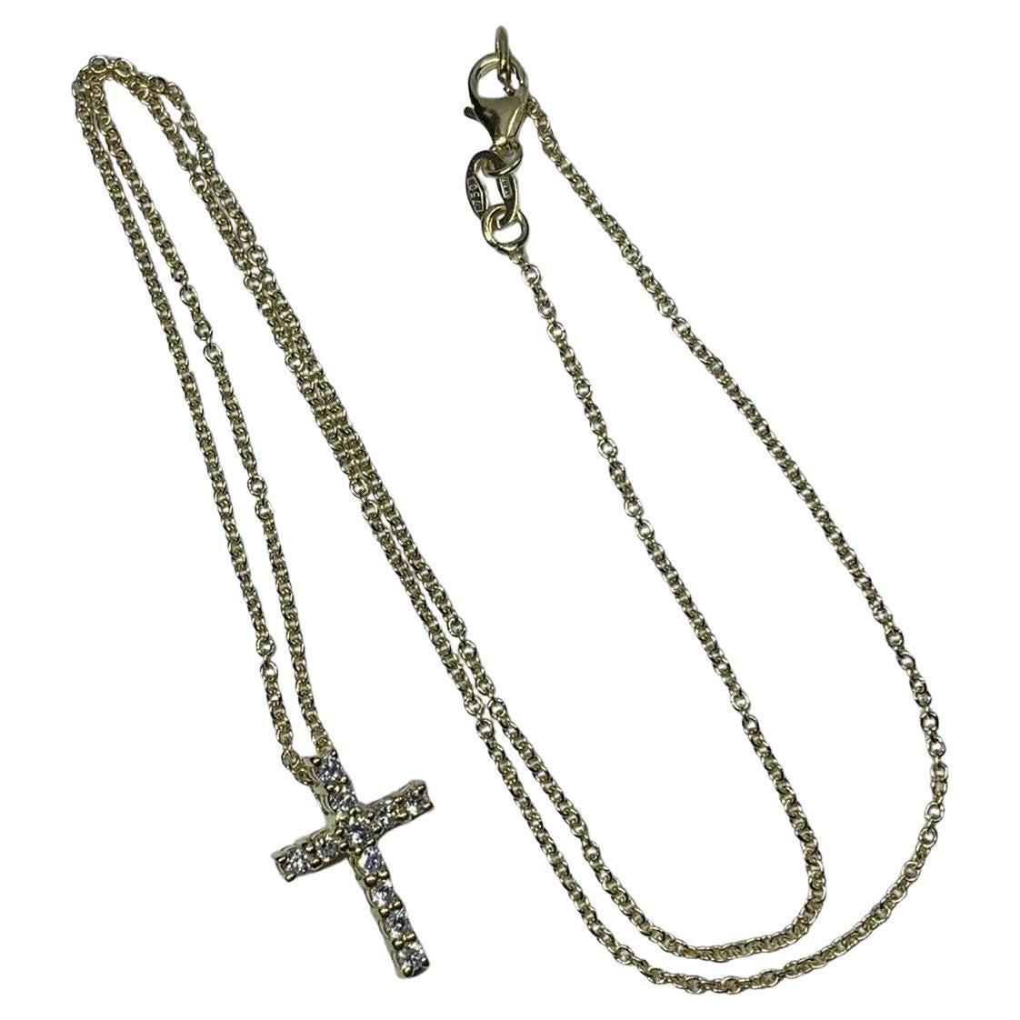 0.23ct Diamond Cross Chunky 18ct Yellow Gold Pendant 16 inches