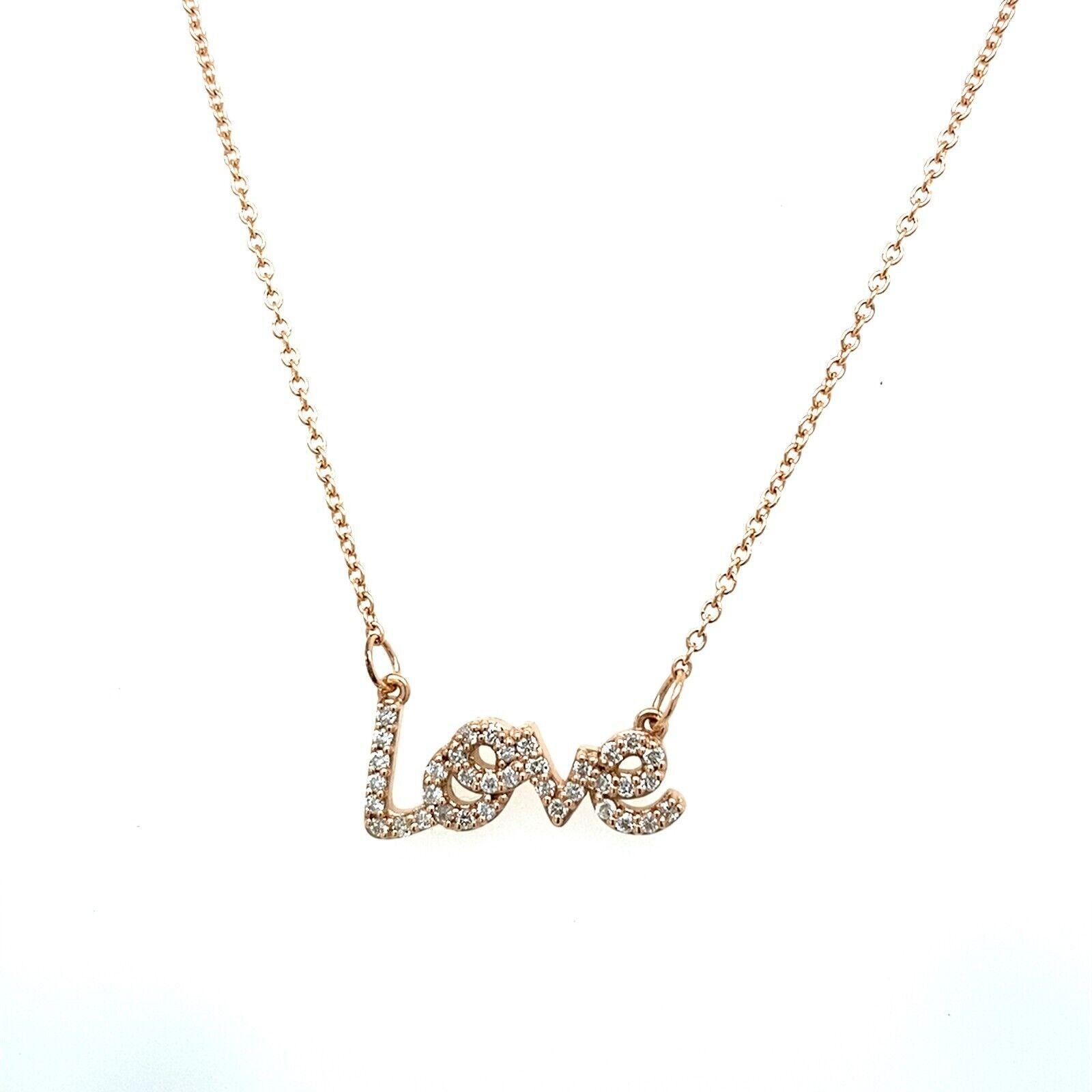 Set with 0.23ct of round diamonds, this LOVE necklace is a gift of love for someone special, or for yourself. This delicate necklace features a 9ct rose gold chain that can be worn on 16