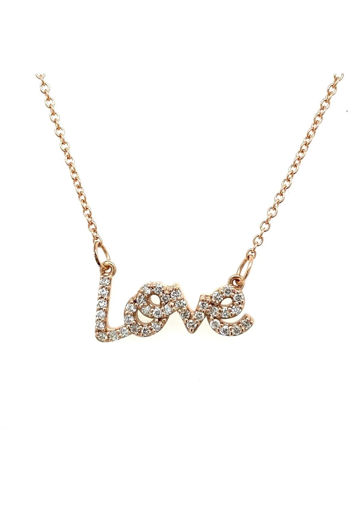 Round Cut 0.23ct Diamond Set Love Necklace on 16/18