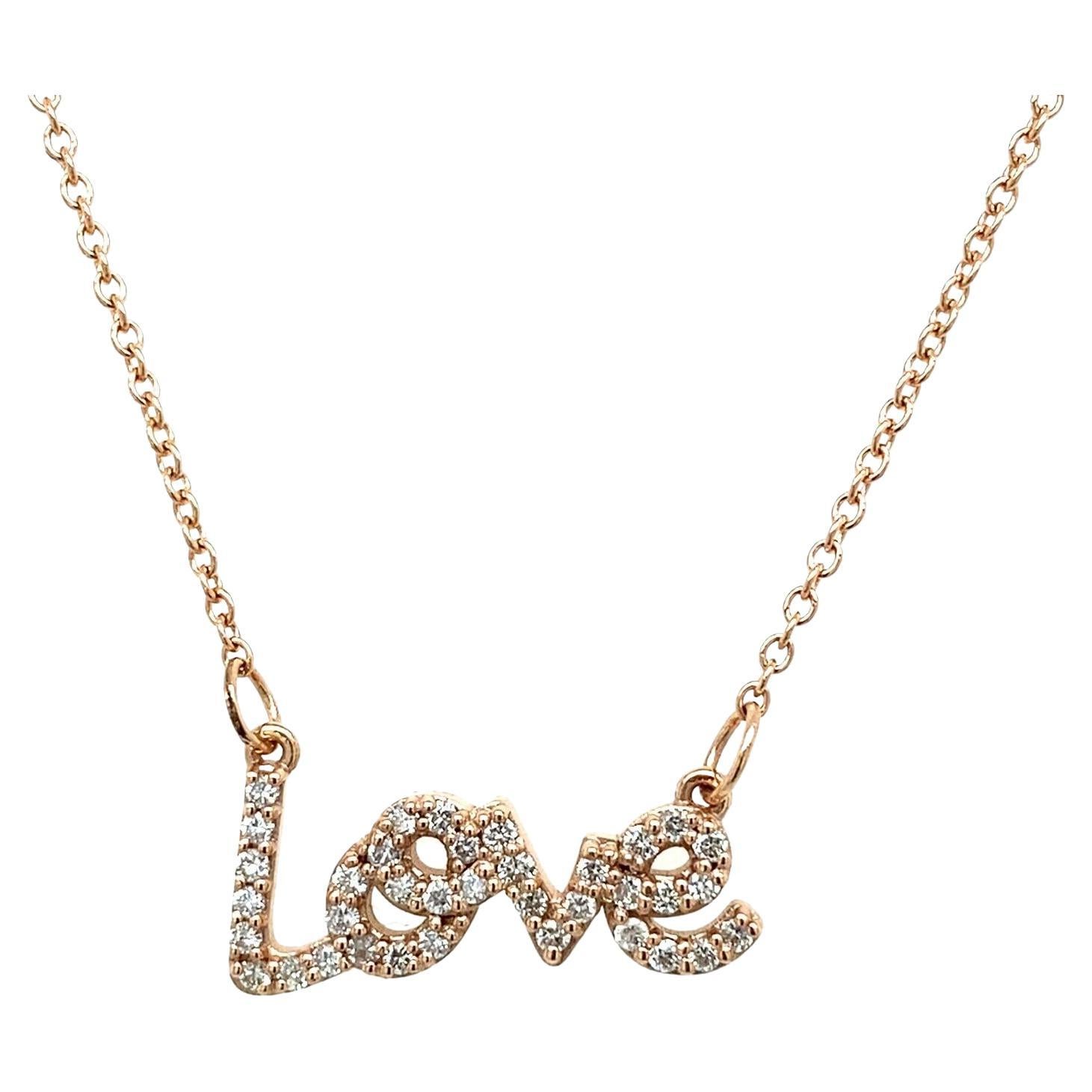 0.23ct Diamond Set Love Necklace on 16/18" in 9ct Rose Gold Chain For Sale