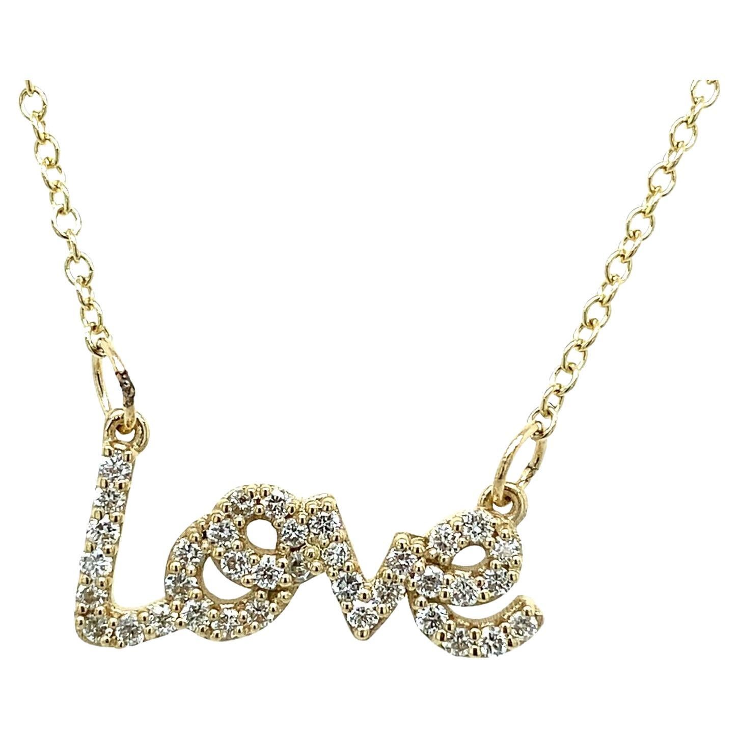 0.23ct Diamond Set Love Necklace on 16/18" in 9ct Yellow Gold Chain For Sale