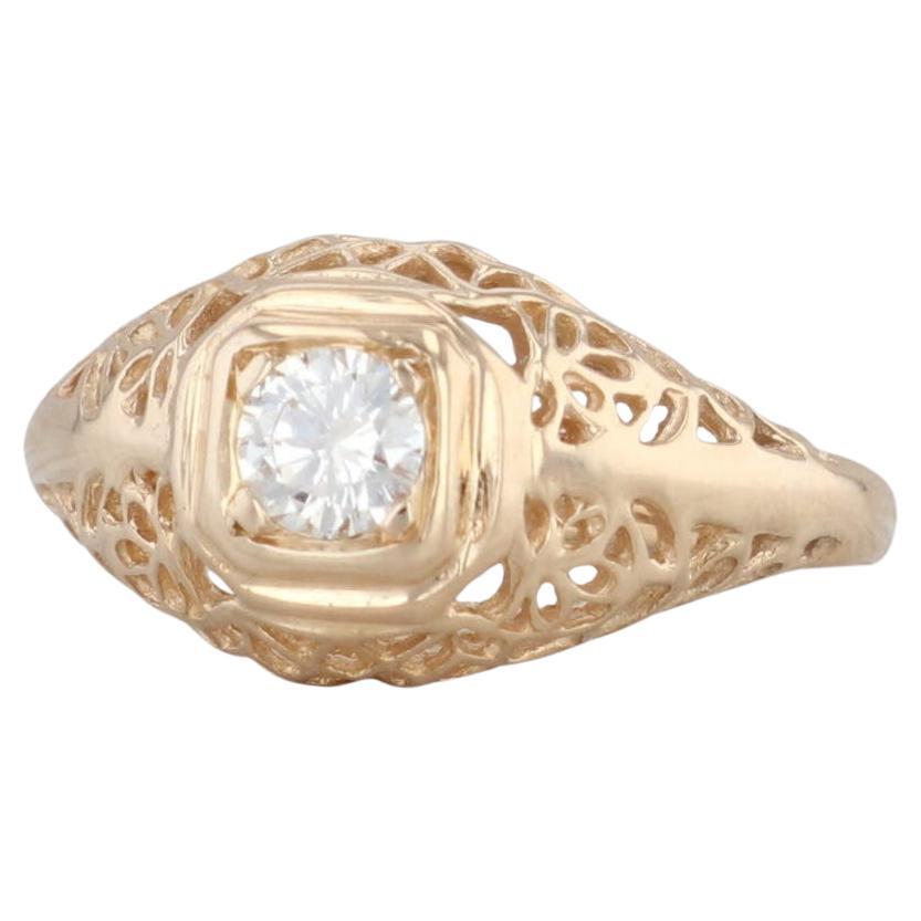 0.23ct Diamond Solitaire Engagement Ring 14k Yellow Gold Size 5 Openwork
