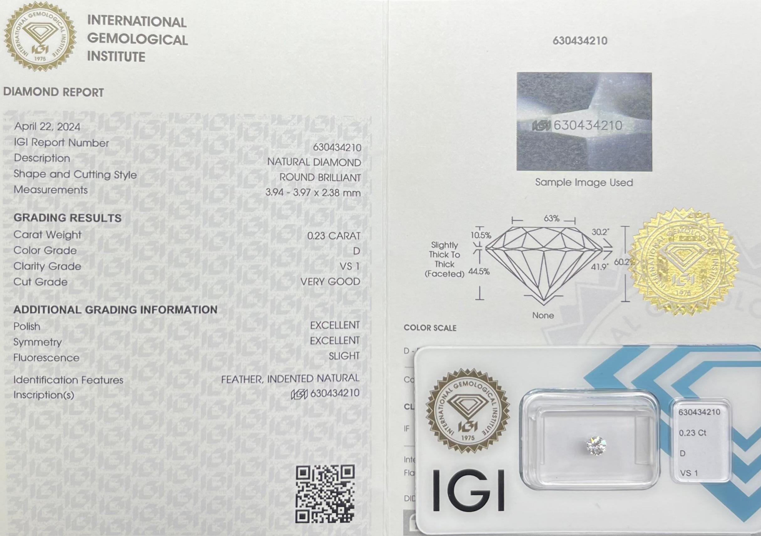 0.23CT IGI-zertifizierter runder Brillant (Rundschliff) im Angebot