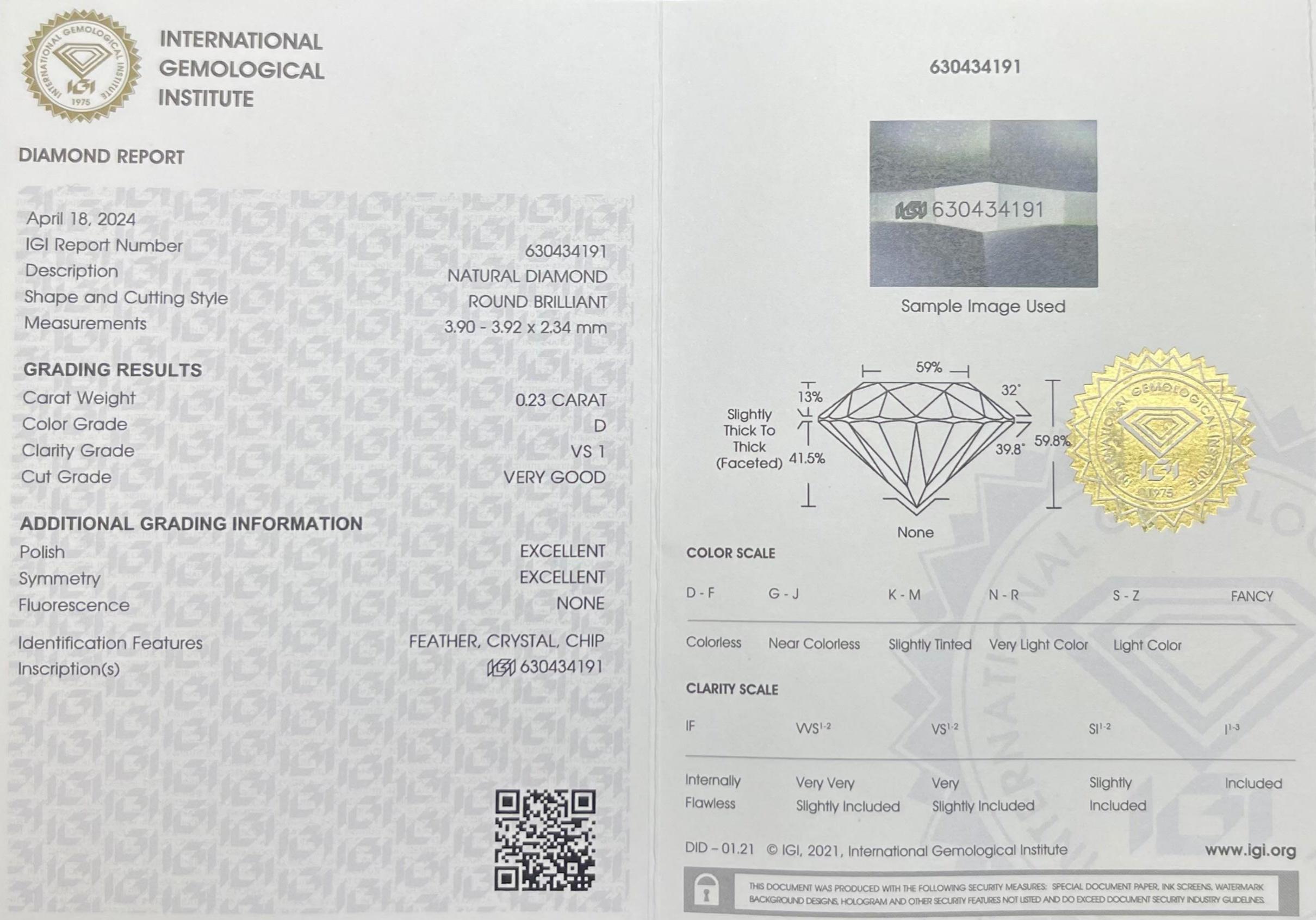 0.23CT Brilliante rotondo certificato IGI In condizioni Nuovo in vendita a kOWLOON, HK