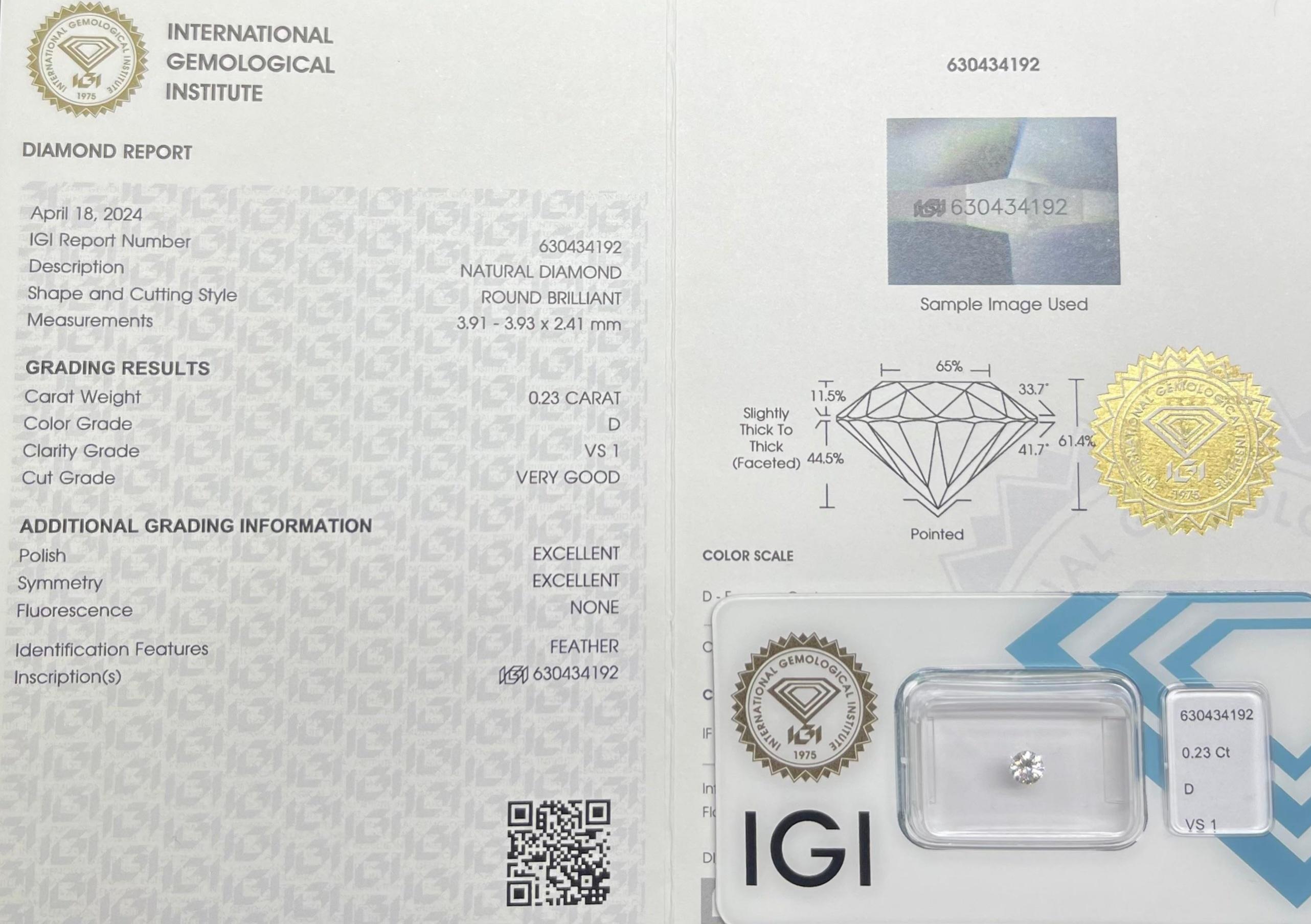 0.23CT IGI Certified Round Brilliante Neuf - En vente à kOWLOON, HK