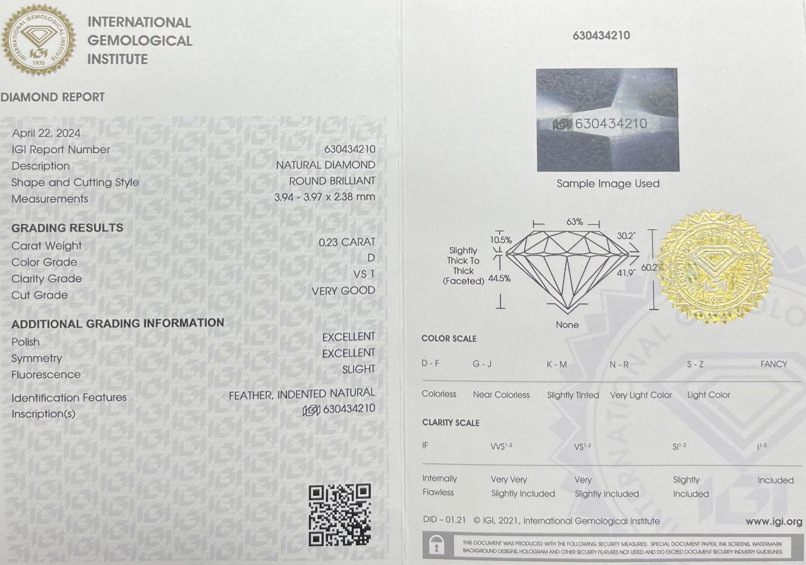 0.23CT IGI Certified Round Brilliant In New Condition For Sale In kOWLOON, HK