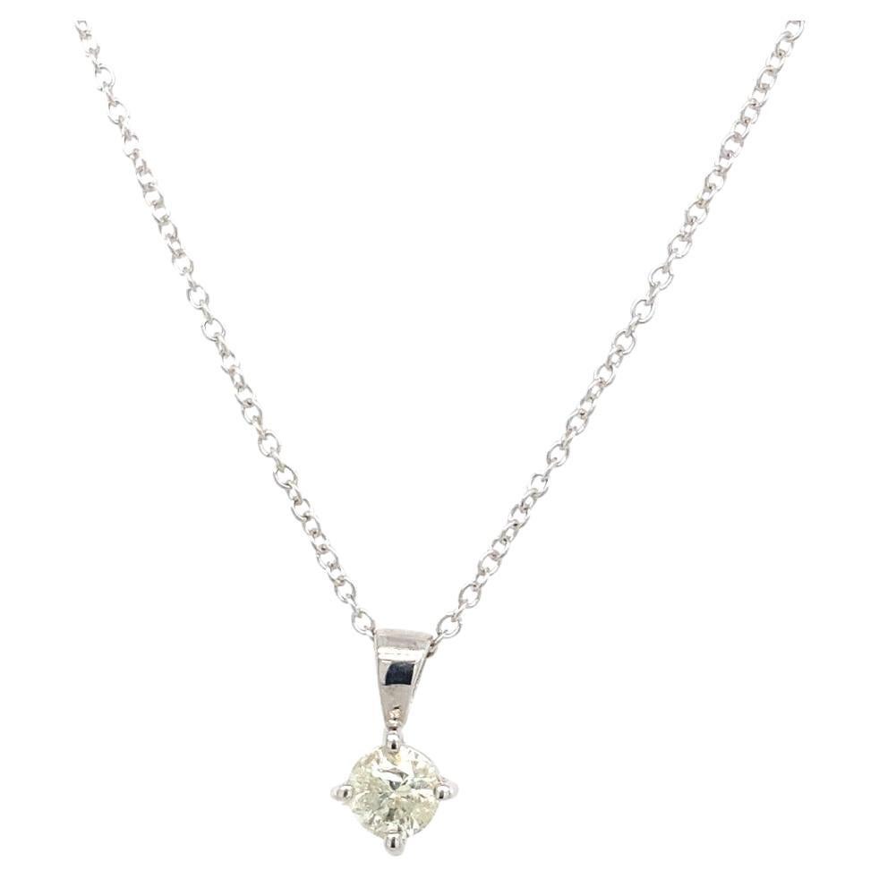 0.23ct L Si3 Victorian Cut Diamond Solitaire Pendant on Chain in 9ct White Gold For Sale
