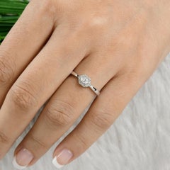 0.23ct SI Clarity HI Color Oval Diamond Halo Promise Ring 18 Karat White Gold