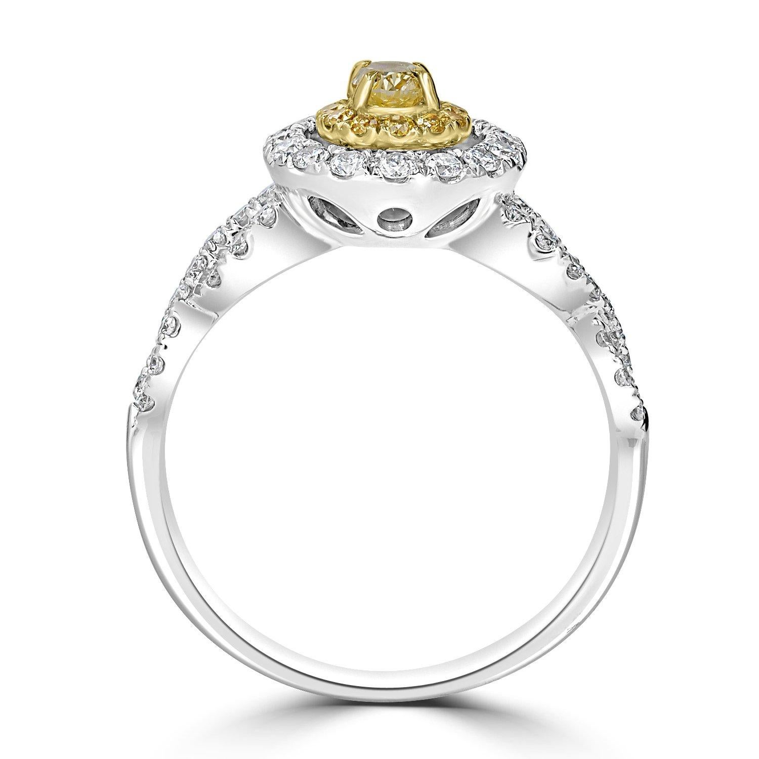 0.23ct Yellow Diamond Ring with 0.58tct Diamond Set in 18KW & 22KY Two Tone Gold For Sale 1
