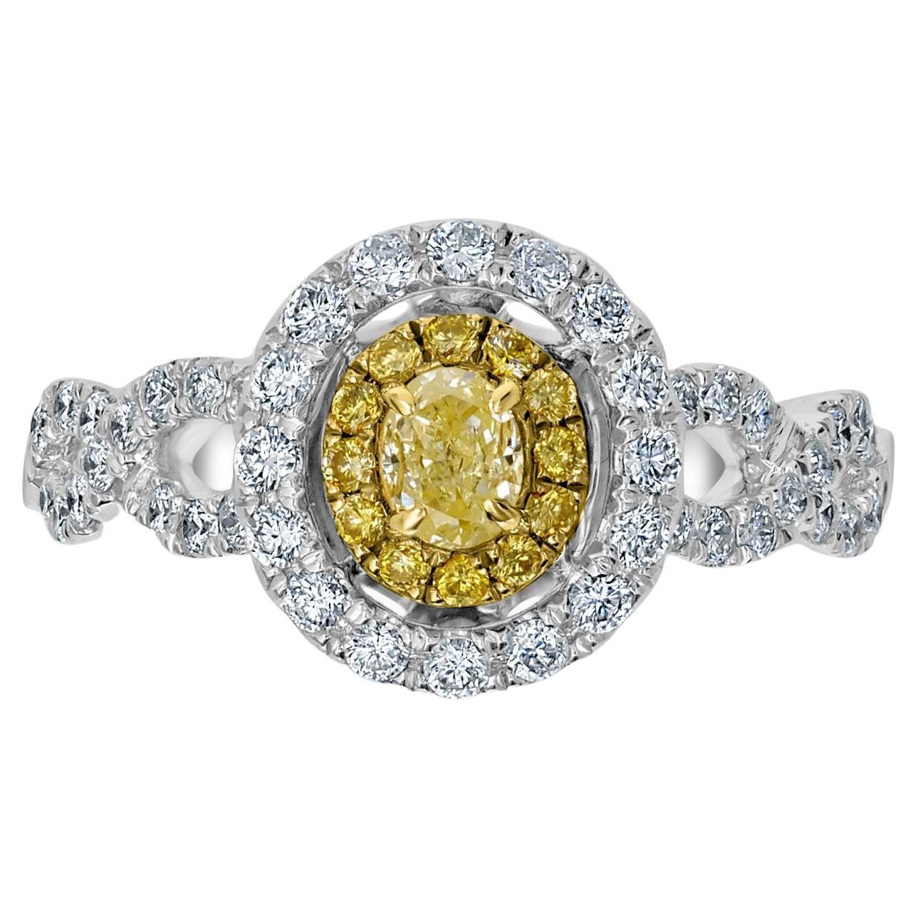 0.23ct Yellow Diamond Ring with 0.58tct Diamond Set in 18KW & 22KY Two Tone Gold For Sale