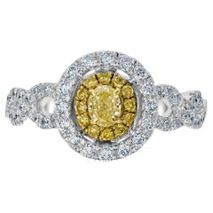 0.23ct Yellow Diamond Ring with 0.58tct Diamond Set in 18KW & 22KY Two Tone Gold