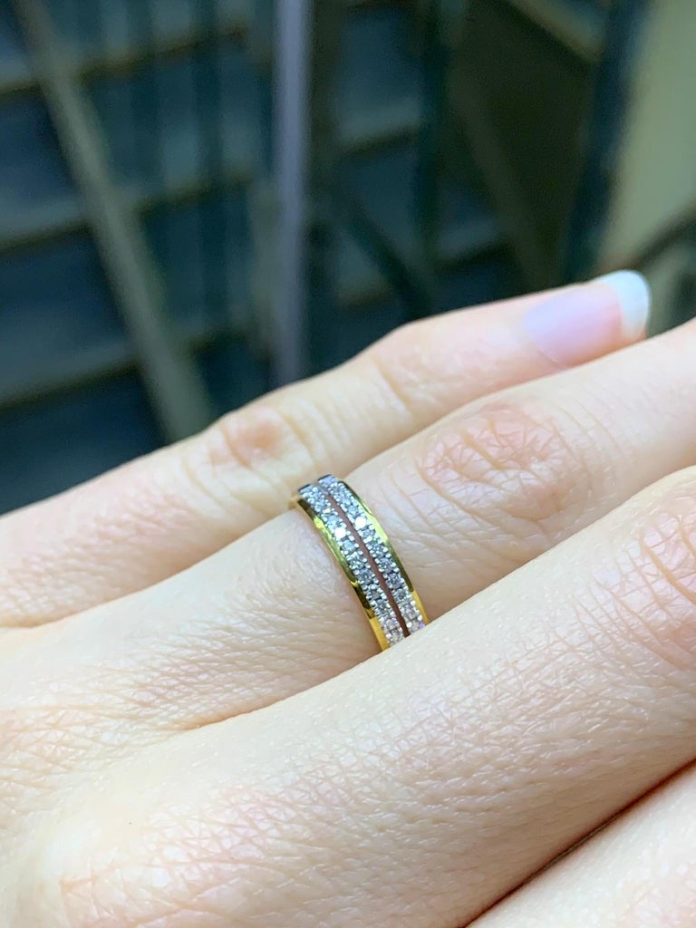 18K Yellow White Gold Diamond Half Eternity Wedding Engagement Band ...